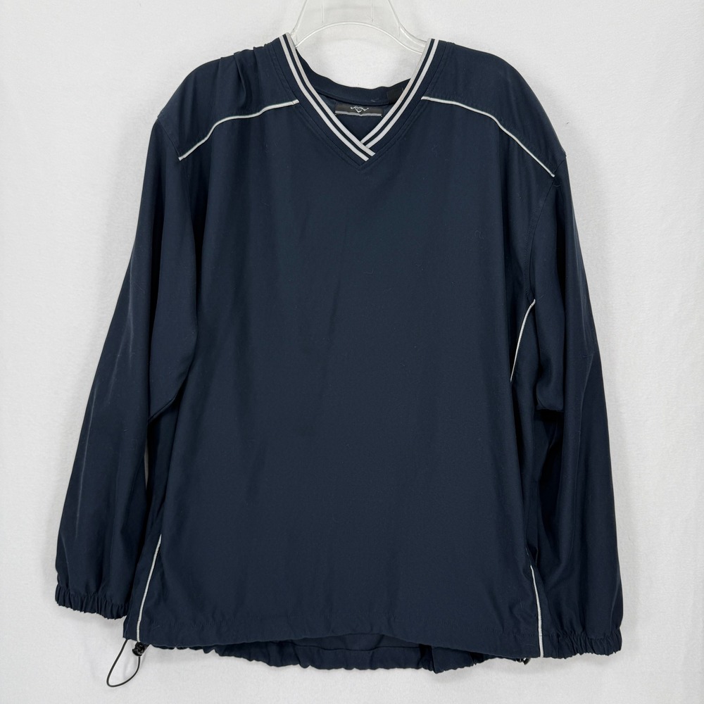 Callaway Golf Windbreaker Pullover Mens XL Navy Blue White V-Neck CS25313LS